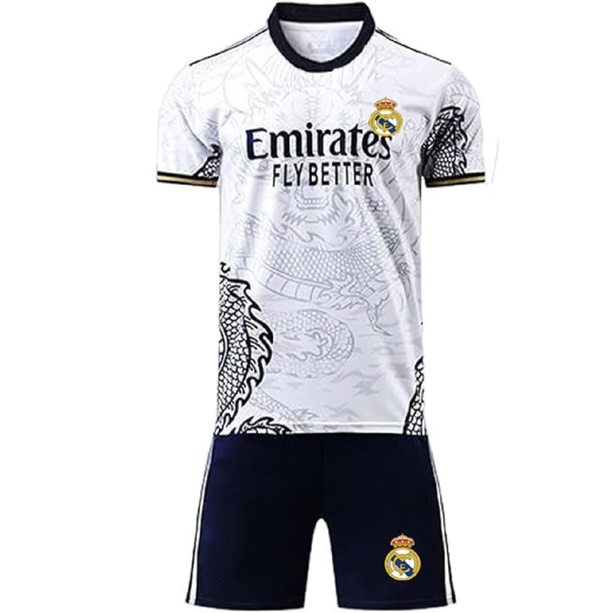 Real Madrid New Season White Multicolor Ronaldo 07 Football Jersey Set for Kids and Adults