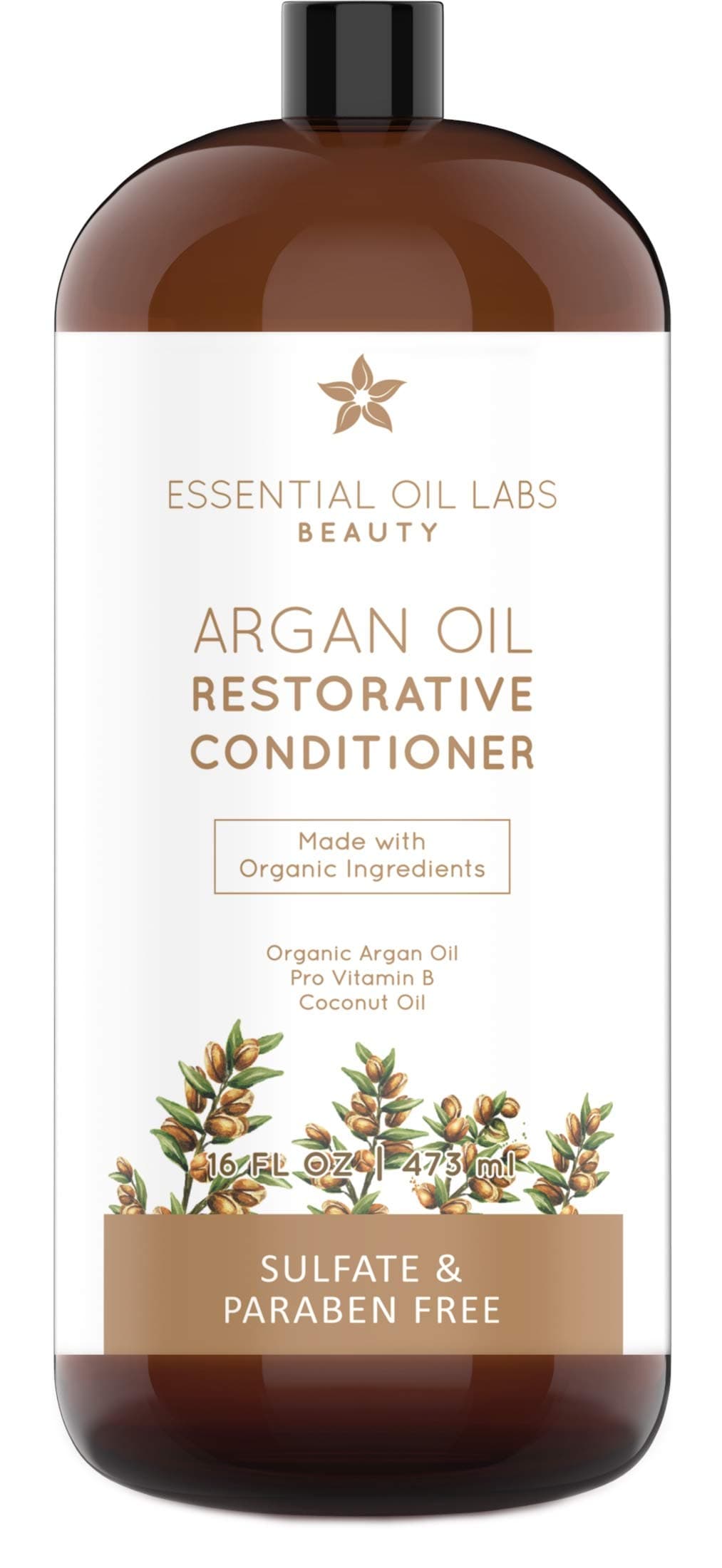 Essential Oil Labs Argan Oil Conditioner 16 oz, Restorative - Organic Ingredients for all Hair Types