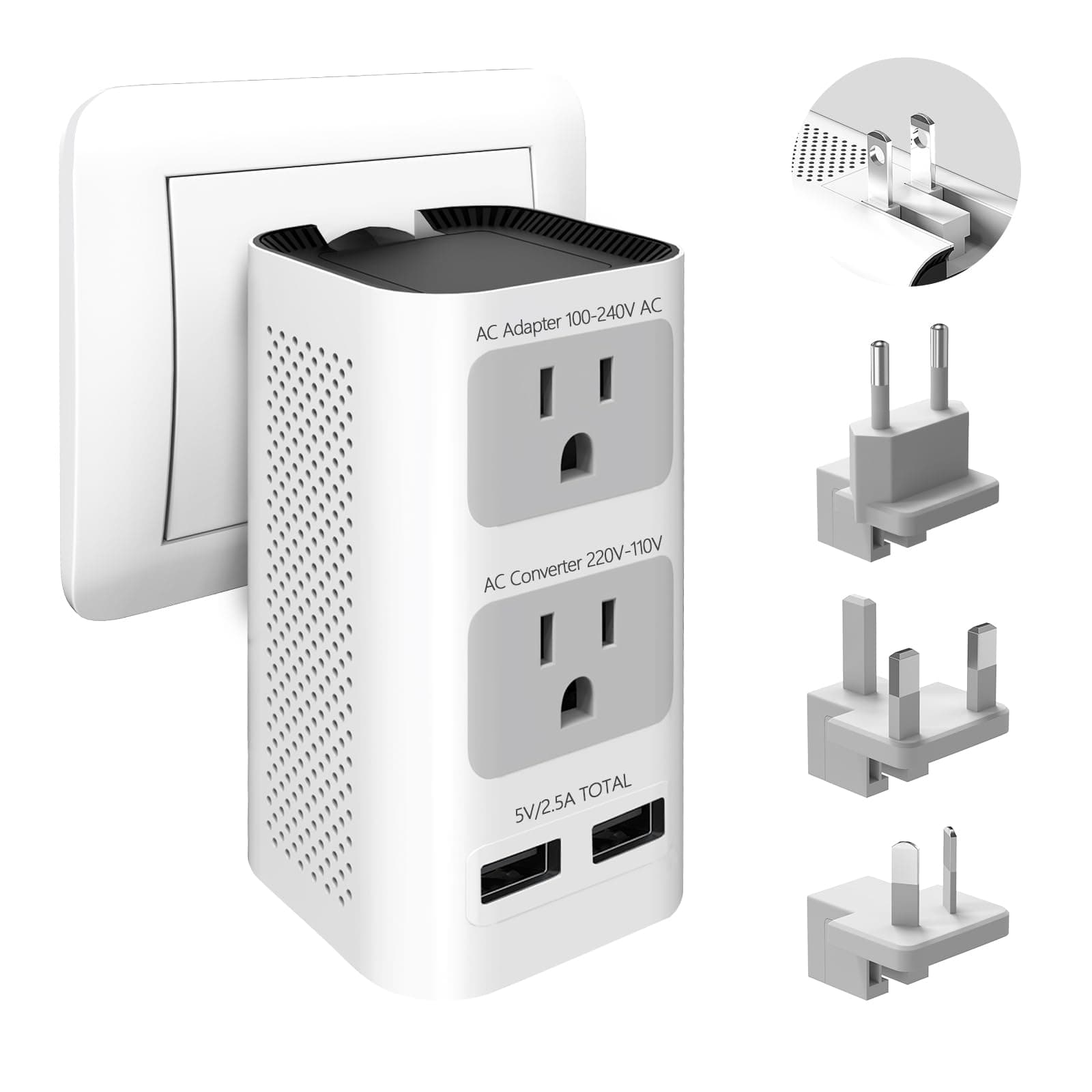 Mapambo 220V to 110V Voltage Converter US to Europe, 2000W Travel Adapter Global Power Adapter with 2 USB Ports and EU/UK/AU/US Plug Adapter