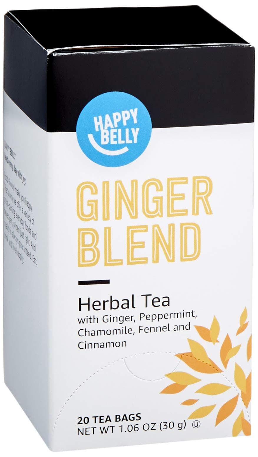 Amazon Brand - Happy Belly Ginger Herbal Tea Bags, 20 Count (Pack of 1)