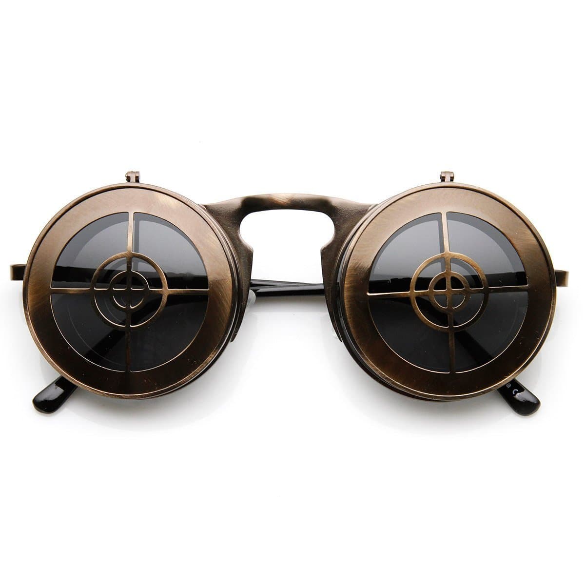 SPEXX Full Metal Bullseye Crosshair Flip-up Steampunk Style Sunglasses