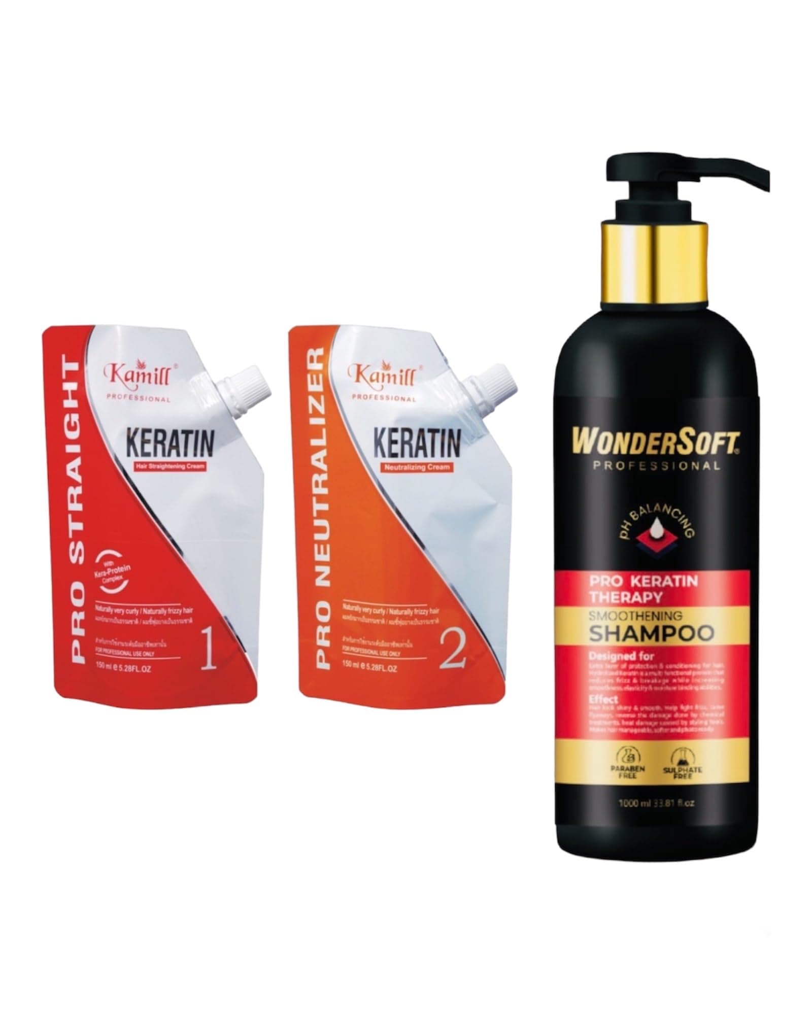 Wondersoft Pro Keratin Shampoo 250ml With Kamill Pro Keratin Hair Straightening & Neutralizer Cream 300ml For Men, Women (combo set 550ml)