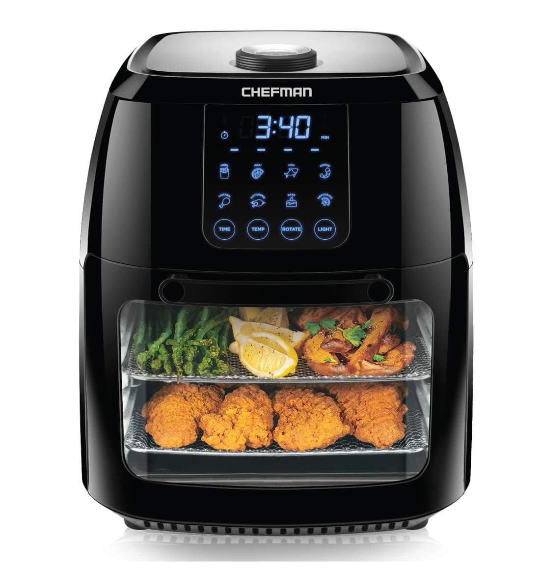 Chefman 6 Liter Digital Fryer+ Rotisserie, Convection Oven 8 Presets to Air Fry, Roast, Dehydrate, Bake & More, BPA-Free, Auto Shut-Off, Accessories Included, XL Family Size, Black