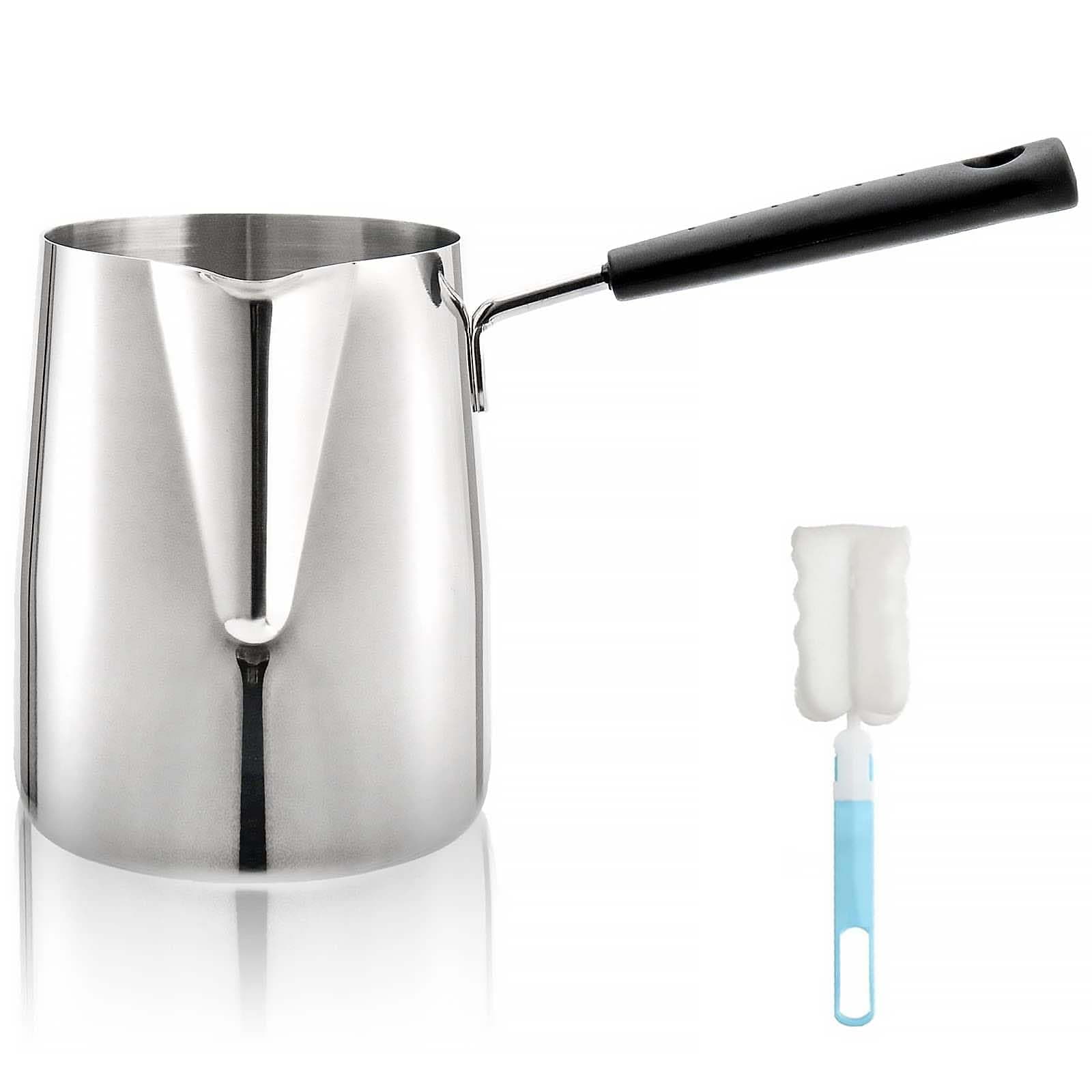 Dicunoy Milk Butter Warmer Pot, 1000ml Turkish Coffee Pot with Cleaning Brush, Large Stovetop Melting Boiling Pot with Spout, Cezve Ibrik Briki Greek Arabic Coffee Maker, 18/8 Stainless Steel