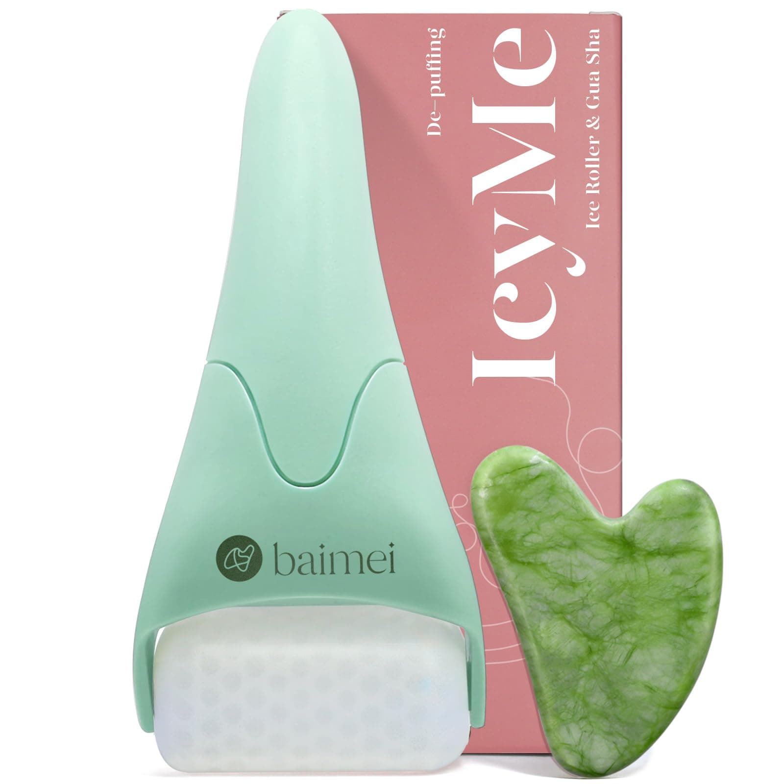 BAIMEI IcyMe Cryotherapy Ice Roller and Gua Sha Facial Tools Reduces Puffiness, Skin Care Tools for Face Massager Self Care Gift for Men Women - Green