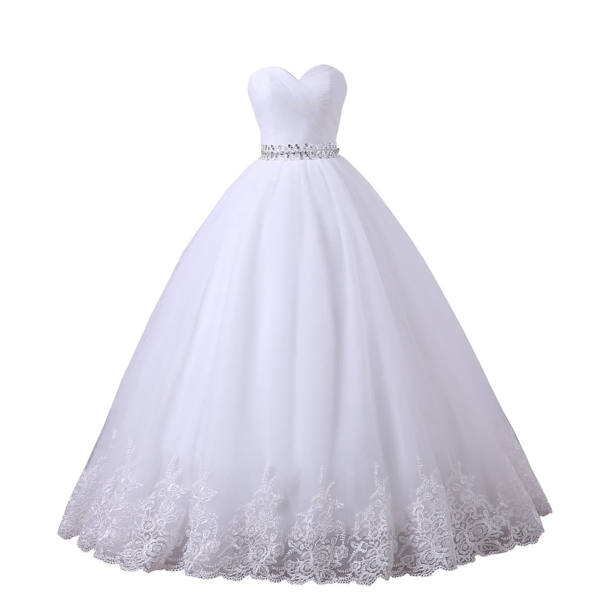 yipeishaWomen's Sweetheart A-line Wedding Dresses for Bridal-Backless Plus Size Classic Tulle Ball Gowns Applique Diamond Waist Shiny Elegant Off Shoulder Eveing Gowns 12 White