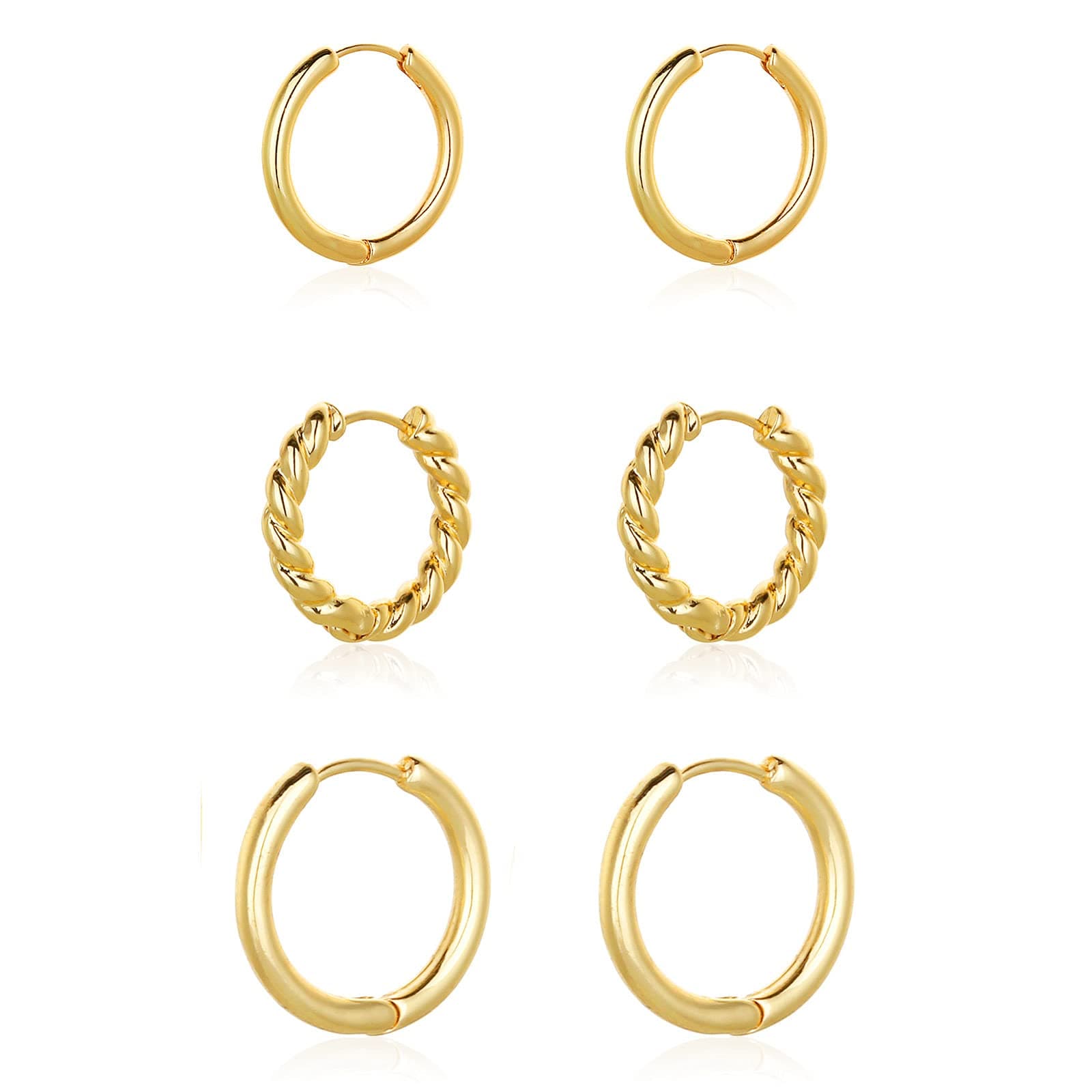 wgoudChunky Hoop Earrings Set 14K Gold Hoop Earrings for Women Hypoallergenic, Thick Hoops Earring set, Twist Huggie Hoop Earring
