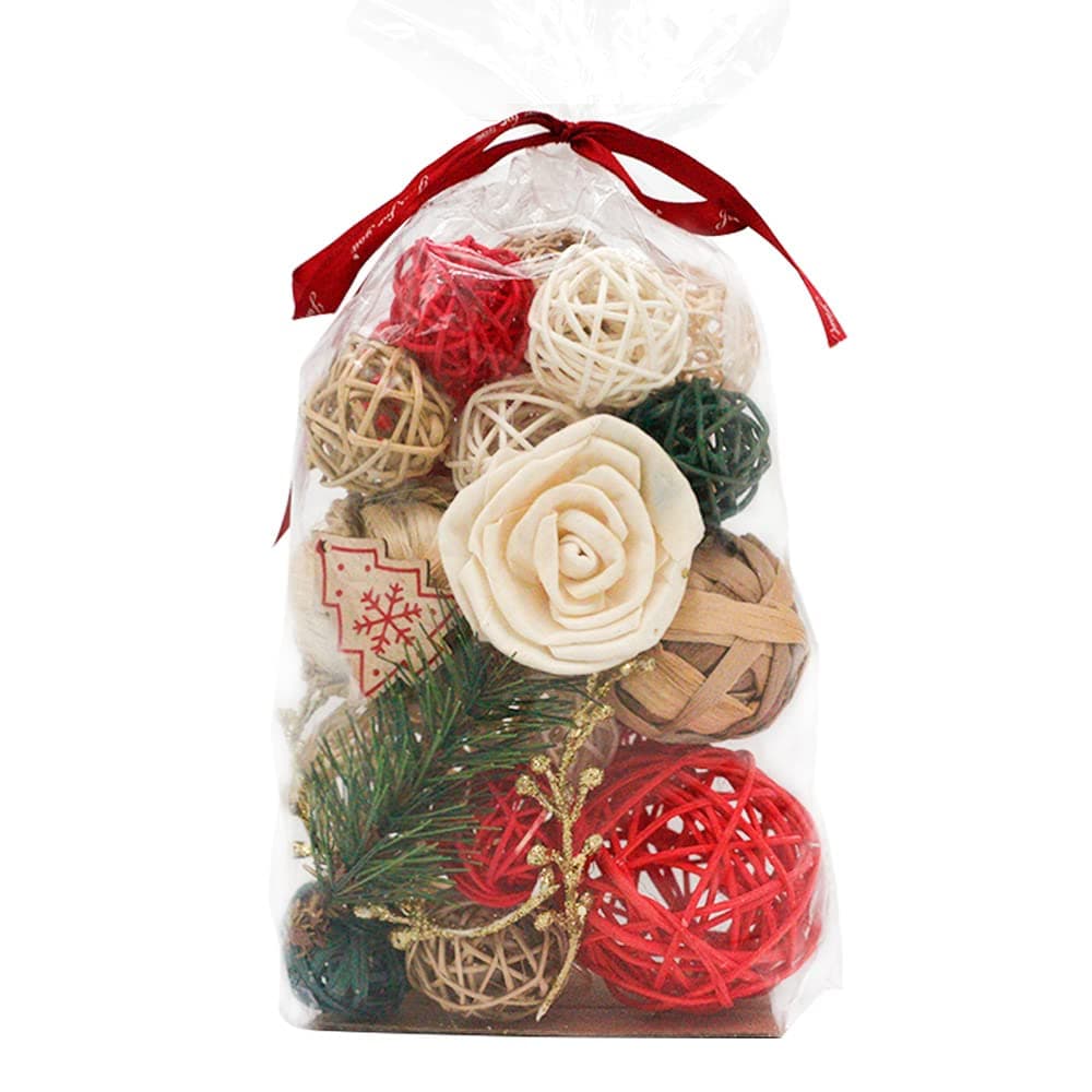 Qingbei Rina Christmas Decorative Balls for Bowls,Red Bowl Fillers Vase Filler Wicker Rattan Balls Decorative for Home Decor,Winter Holiday Orbs Spheres Woven Spherical Farmhouse Decor Props(Large)