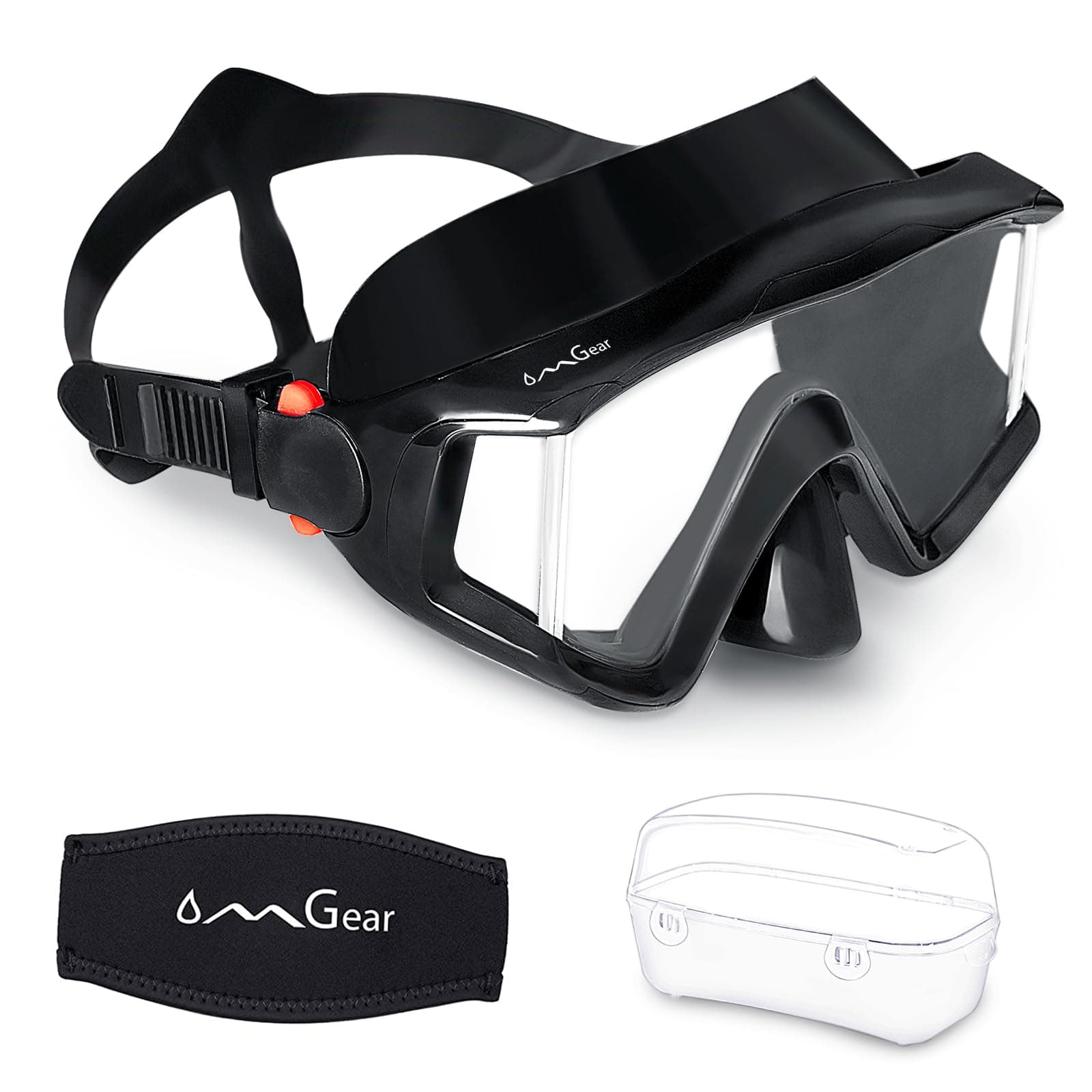 OMGearSwim Goggles Snorkel Mask Dive Mask Anti-Fog Triple-Lens Goggles Swimming Adult Snorkeling Gear for Adults Youth Pool Goggles with Nose Cover Neoprene Mask Strap for Scuba Diving Spearfishing