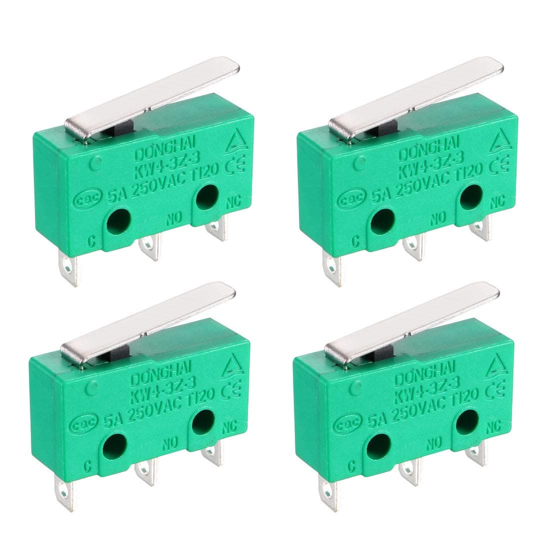- uxcell 4PCS KW4-3Z-3 Micro Limit Switch SPDT NO NC 3 Terminals Momentary Short Straight Lever Type Green