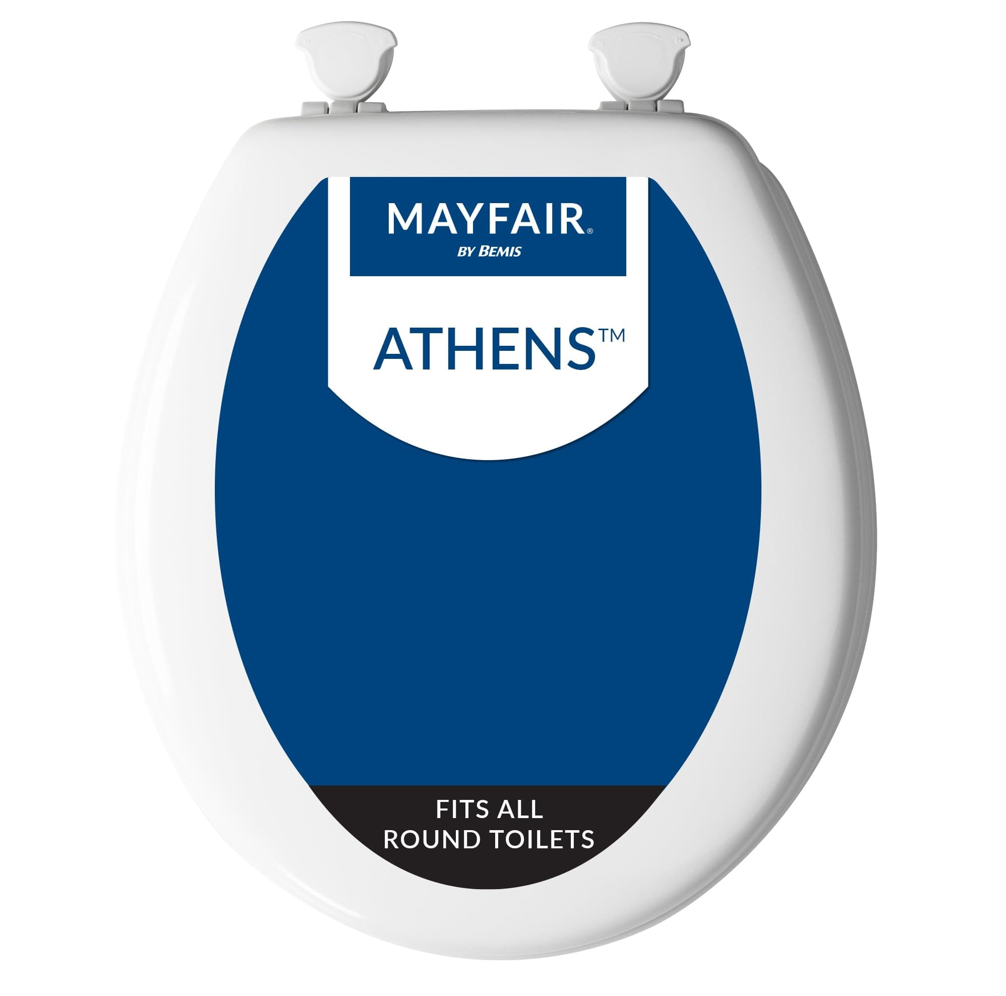 Mayfair Athens Toilet Seat, Easy Clean Hinges and Durable Wood Seat, Round, White