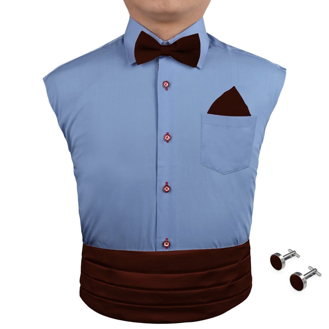 Sienna Silk Pre-tied Bow Tie for Shirt for Marriage and Cummerbund Hanky Cufflinks Set with Box Cm1009 Brown