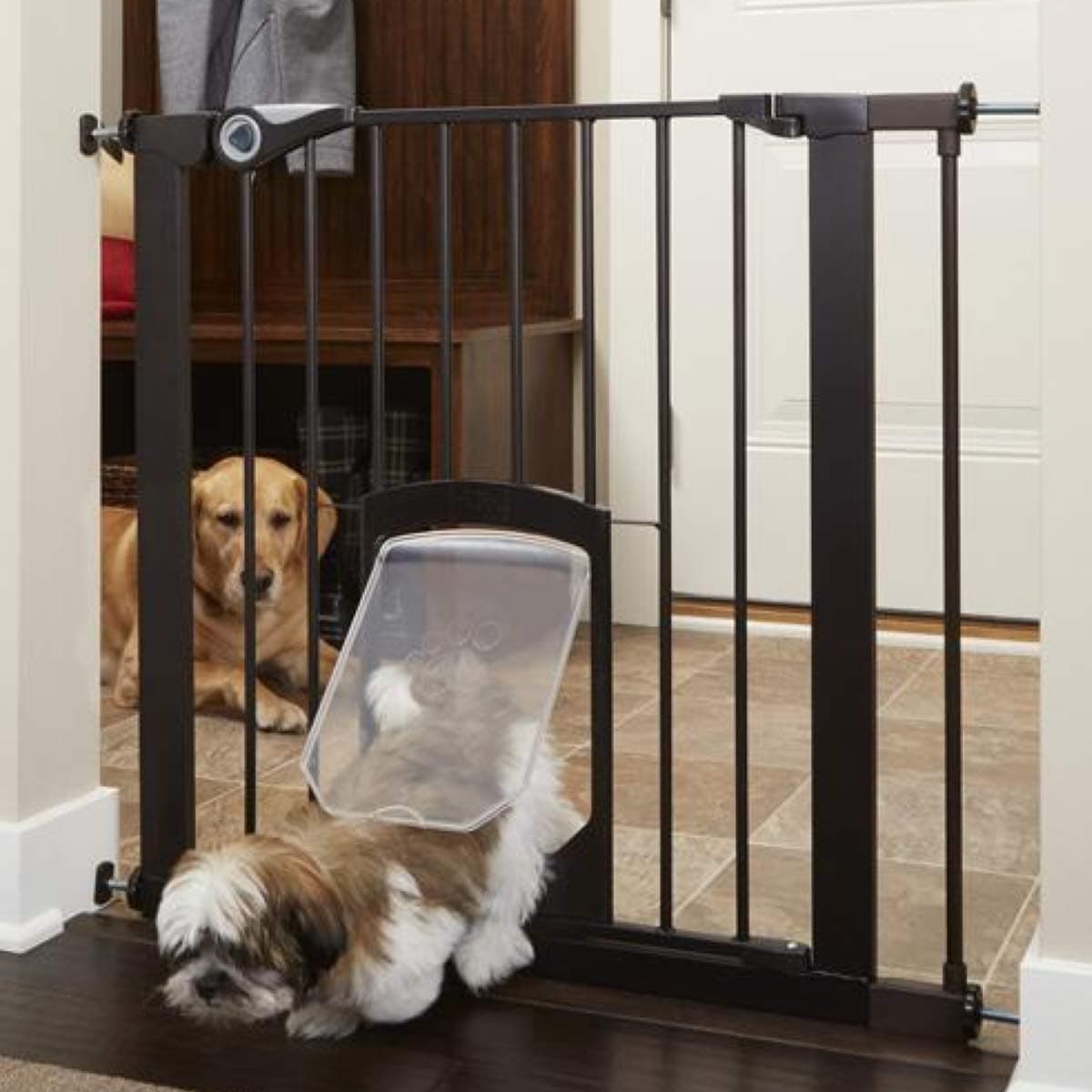 North States MyPet 38" Wide Petgate Passage: Secure gate with Small Lockable pet Door. Pressure Mount. Fits 29.8" - 38" Wide (30" Tall)