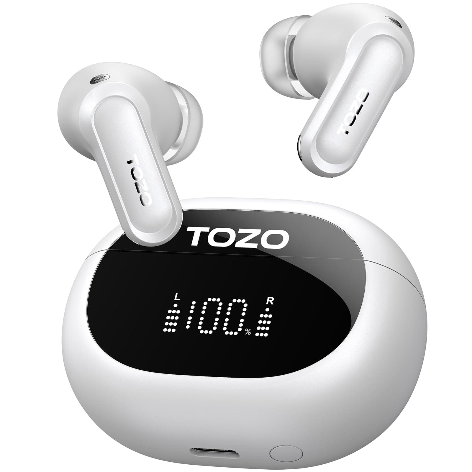 TOZO T9 True Wireless Earbuds Environmental Noise Cancellation 4 Mic Call Noise Cancelling Headphones Deep Bass Bluetooth 5.3 Light Weight Wireless Charging Case IPX7 Waterproof Headset White