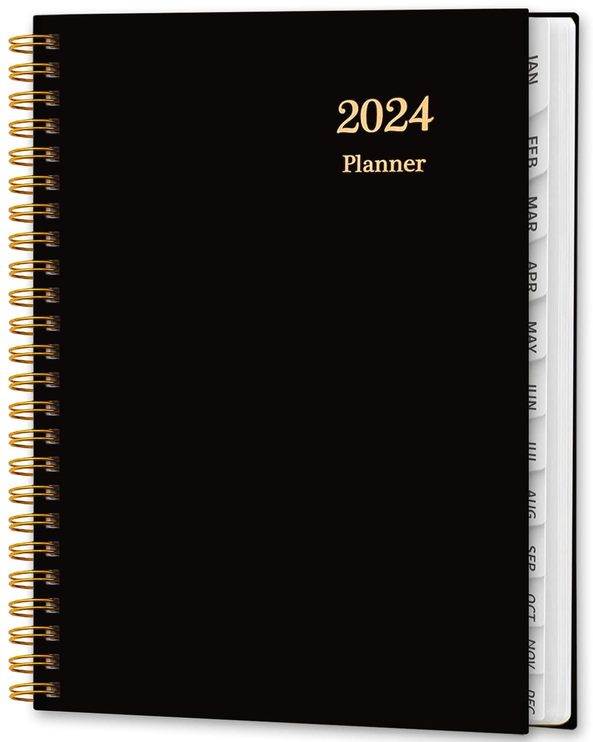 2024 Planner - Weekly and Monthly Planner from January 2024 - December 2024, 2024 Daily Planner Notebook with 12 Monthly Tabs, Spiral Twin-Wire Binding, 6.3" x 8.4", Black