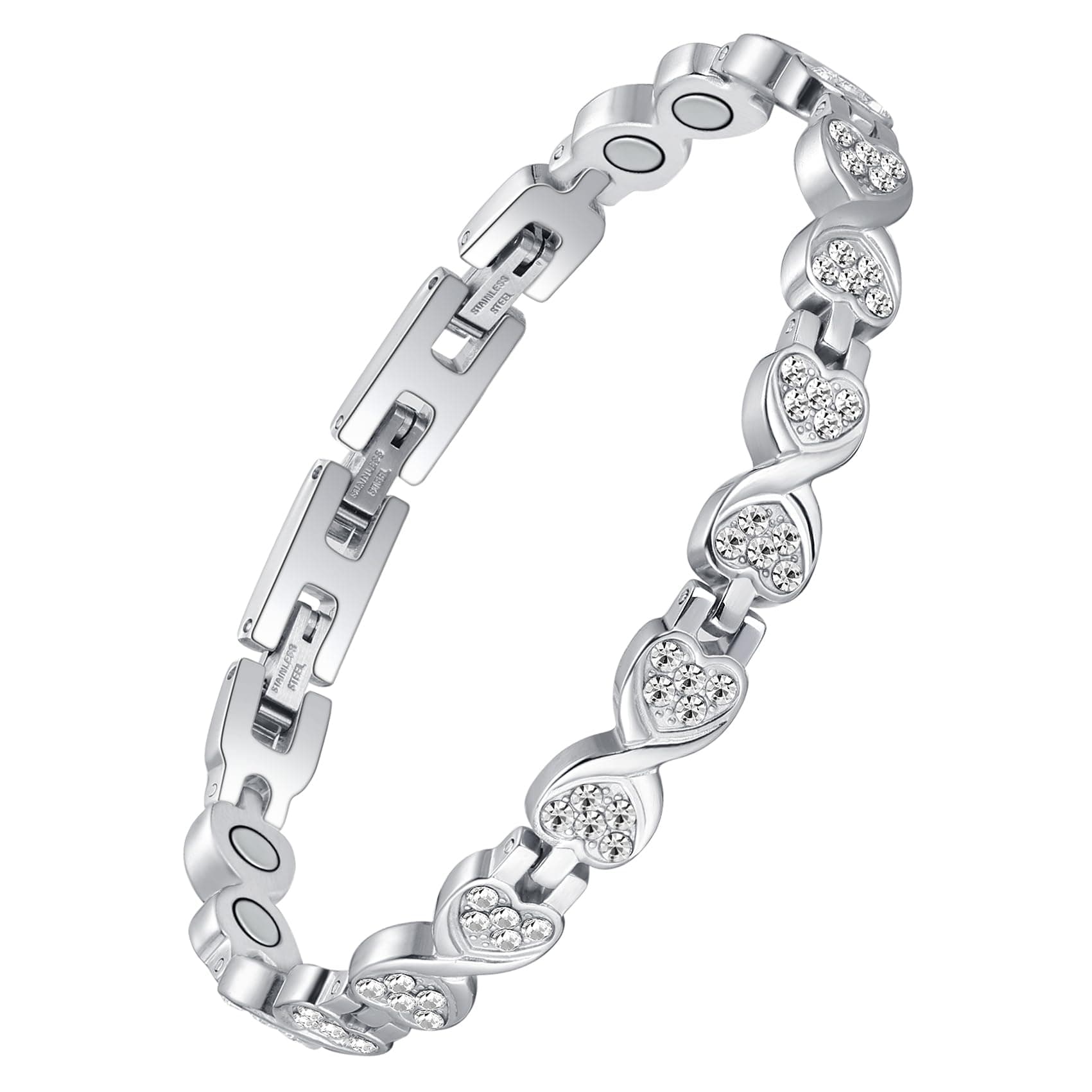 JecanoriJecanori Magnetic Bracelets for Women, Ultra Strength 3800 Gauss Stainless Steel Magnet Bracelet, Heart Crystal Bracelet with Sizing Tool