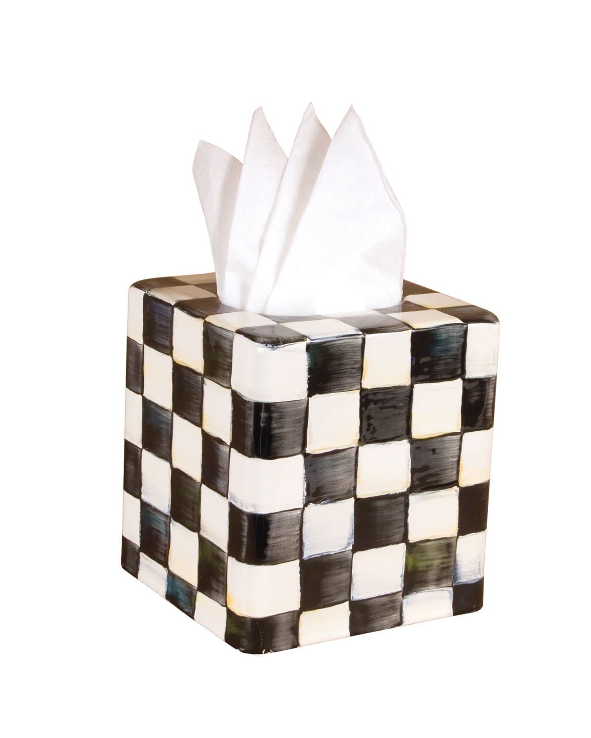 Tissue-Box Cover, Tissue Holder for Home Decor, Black-and-White Courtly Check, Square