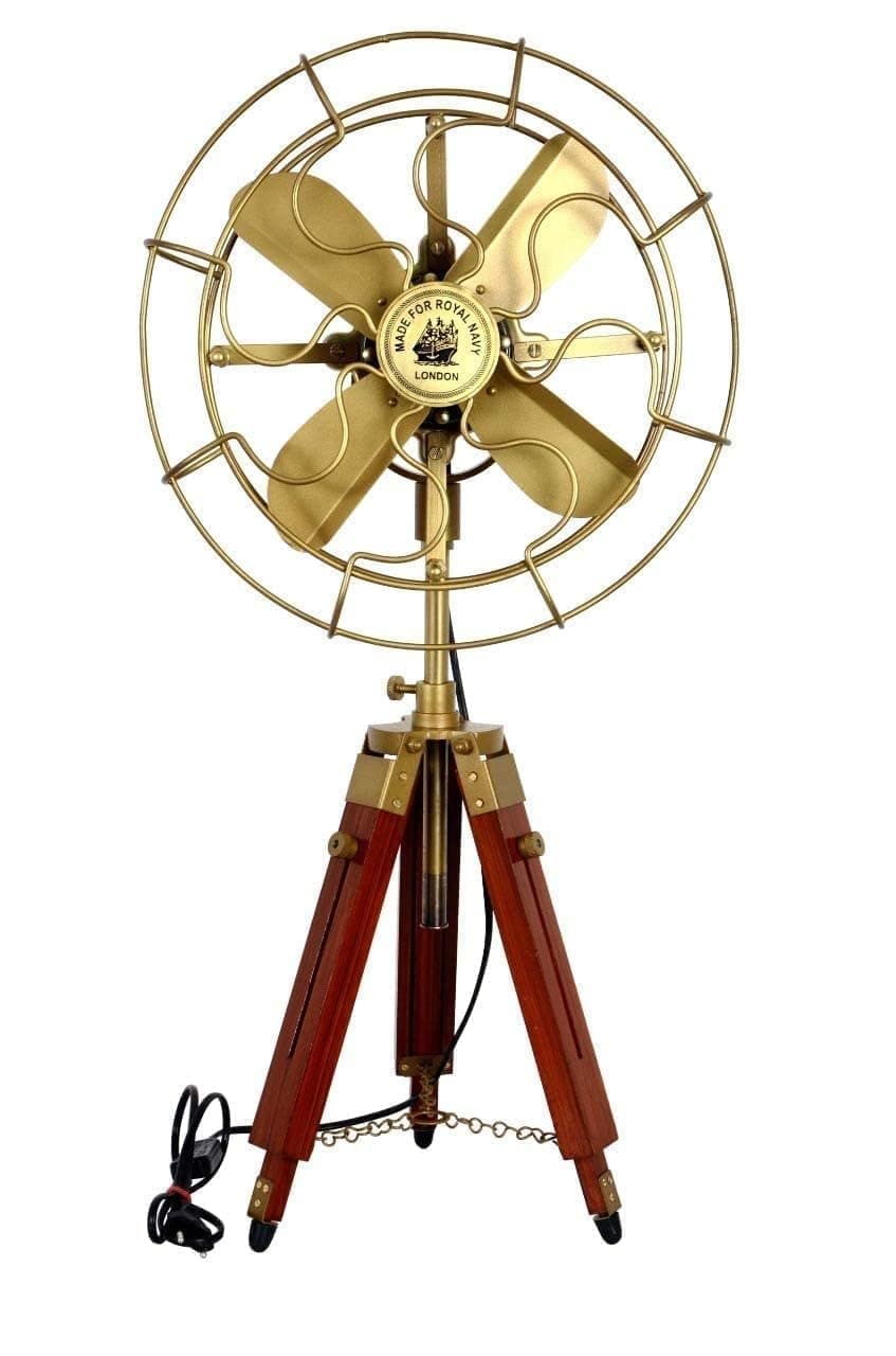Antique Pedestal Fan - Antique Tripod Fan With Modern Unique Style Wooden Tripod Stand For Home & Office