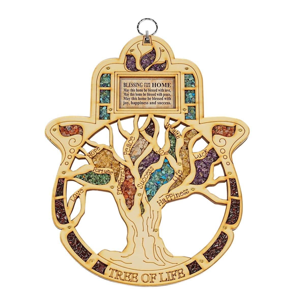 KARMA AND LUCK Growth in Grace - Tree of Life Blessing: Elevate Your Space with a Multi-stone Wall Blessing Plaque (7.5" x 6"), Handmade in the Holy Land (12" x 9.5")