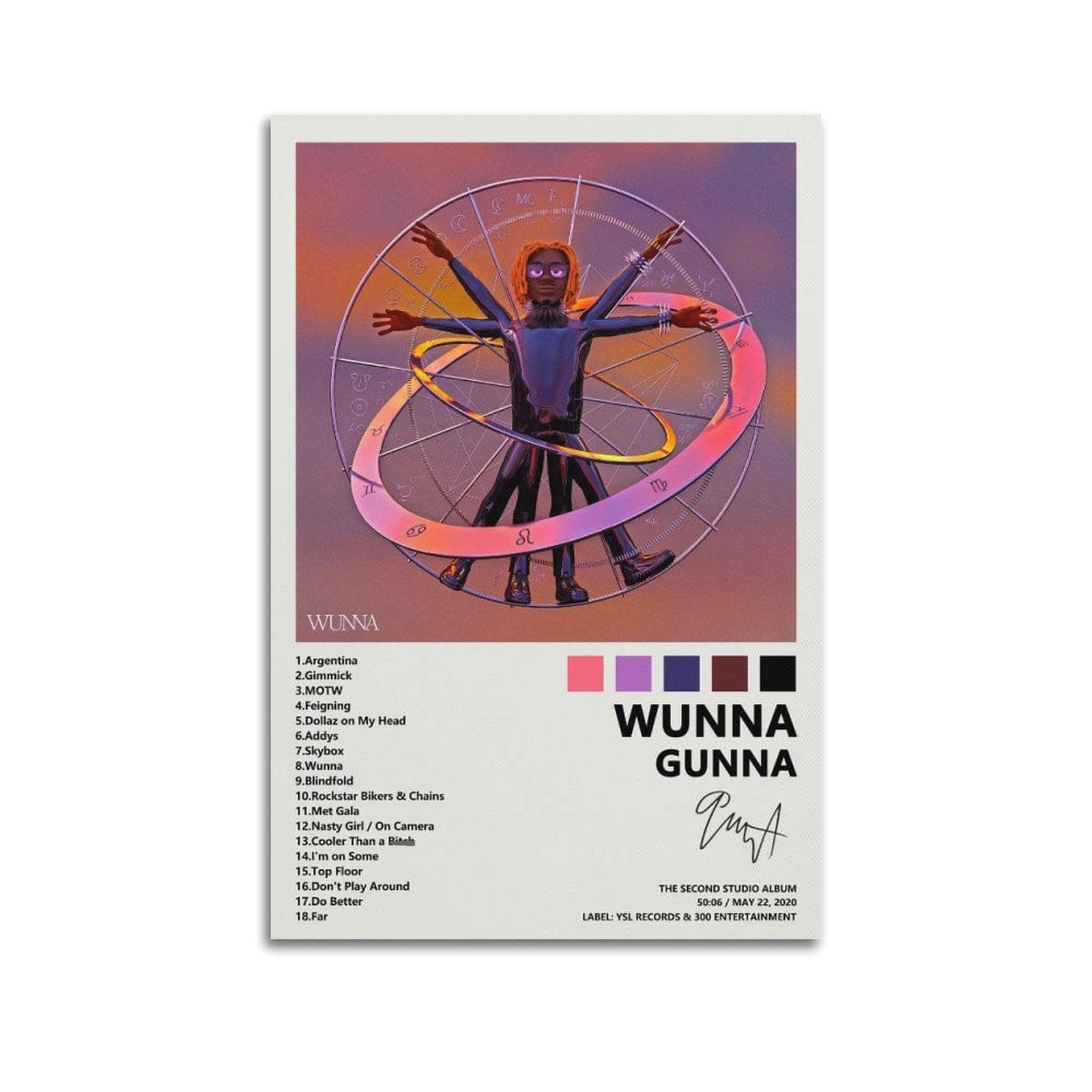 BRANSUSII Gunna Wunna Poster for Room Aesthetic, Canvas Art Posters, Wall Art Picture Print Modern Family Bedroom Office Room Decor Gift 12x18inch(30x45cm) Unframe-style