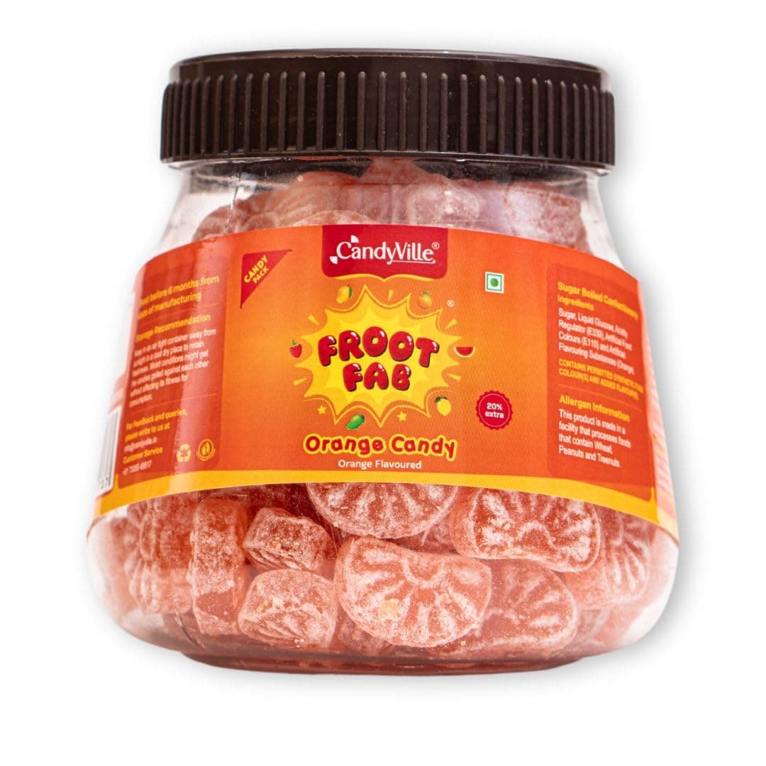 CandyVille FrootFab Orange Candy Jar (400g) | Narangee Candy | Santra Goli | Orange Flavoured