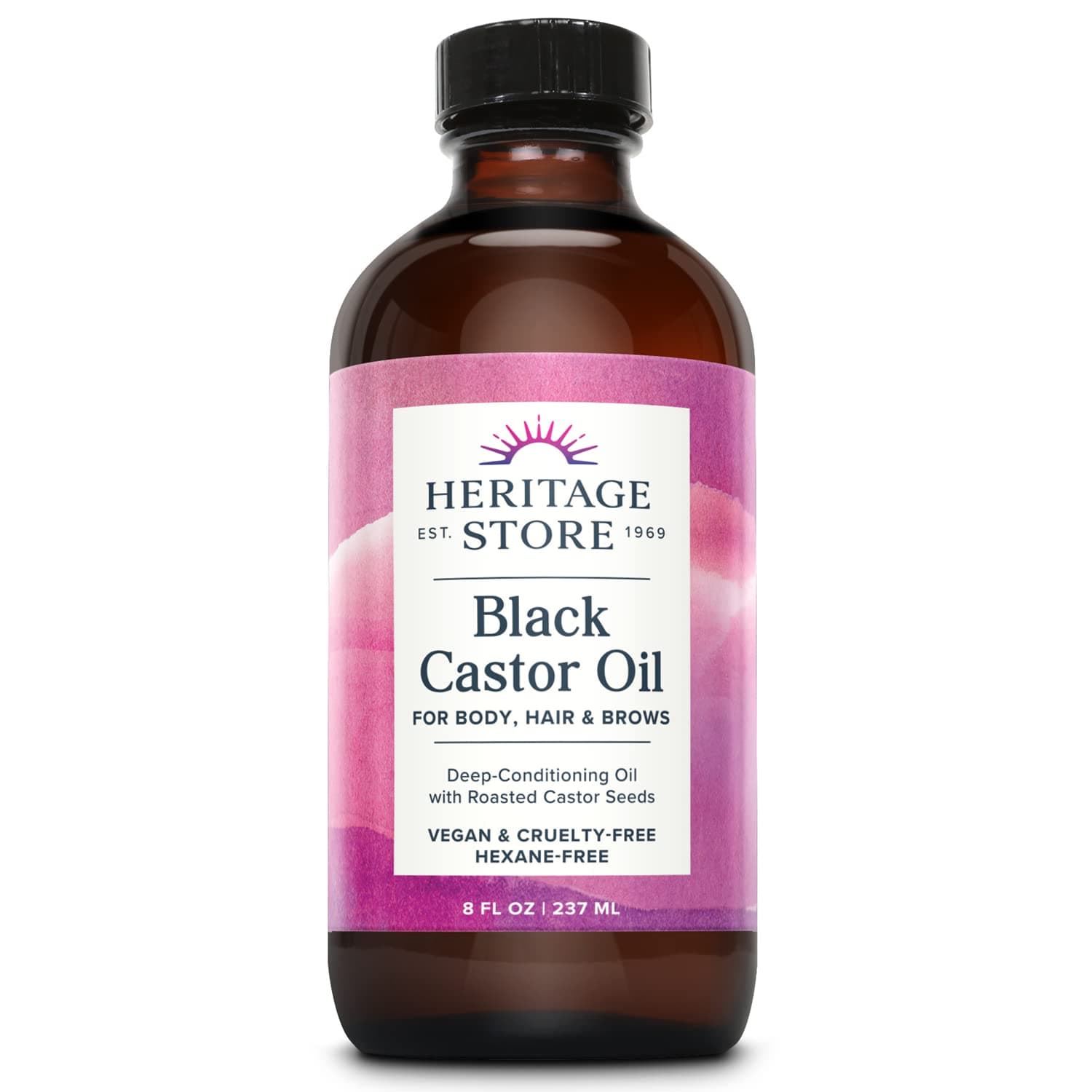 Heritage Store¨ Black Castor Oil | Hair & Skin Moisturizer, Eyebrow Conditioner | Cold Pressed, Gluten Free | 100% African Method | 8 FL oz