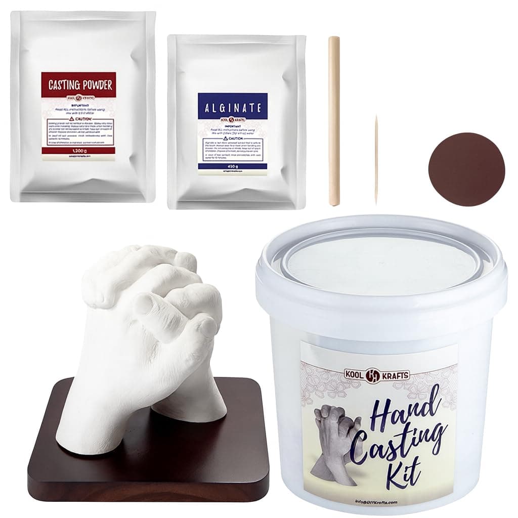 Hand Casting Kit for Couples | DIY Plaster Statue Molding Kit | DIY Hand Mold Kit | Anniversary for Men, Women | Wedding Gift | Wooden Mahogany Base | Mother's Day Gifts for Wife