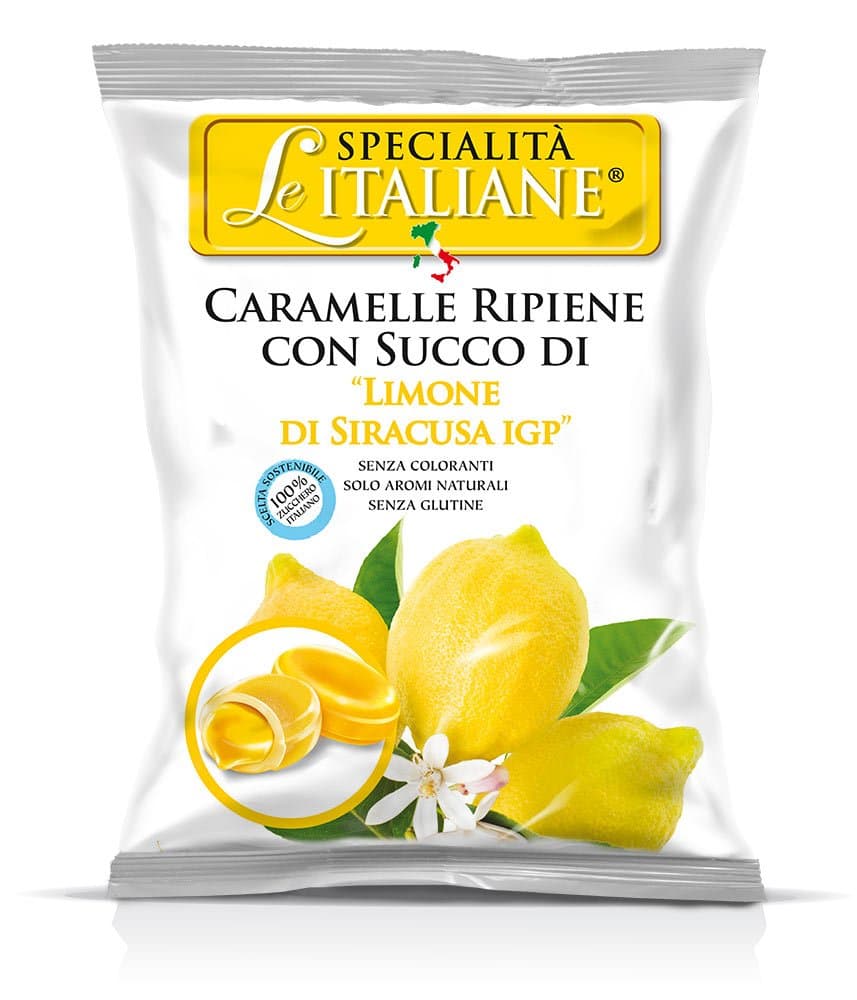 Le Italiane, Italian Natural Hard Candy Filled With Lemon From Siracuse Italy, 3.5 oz