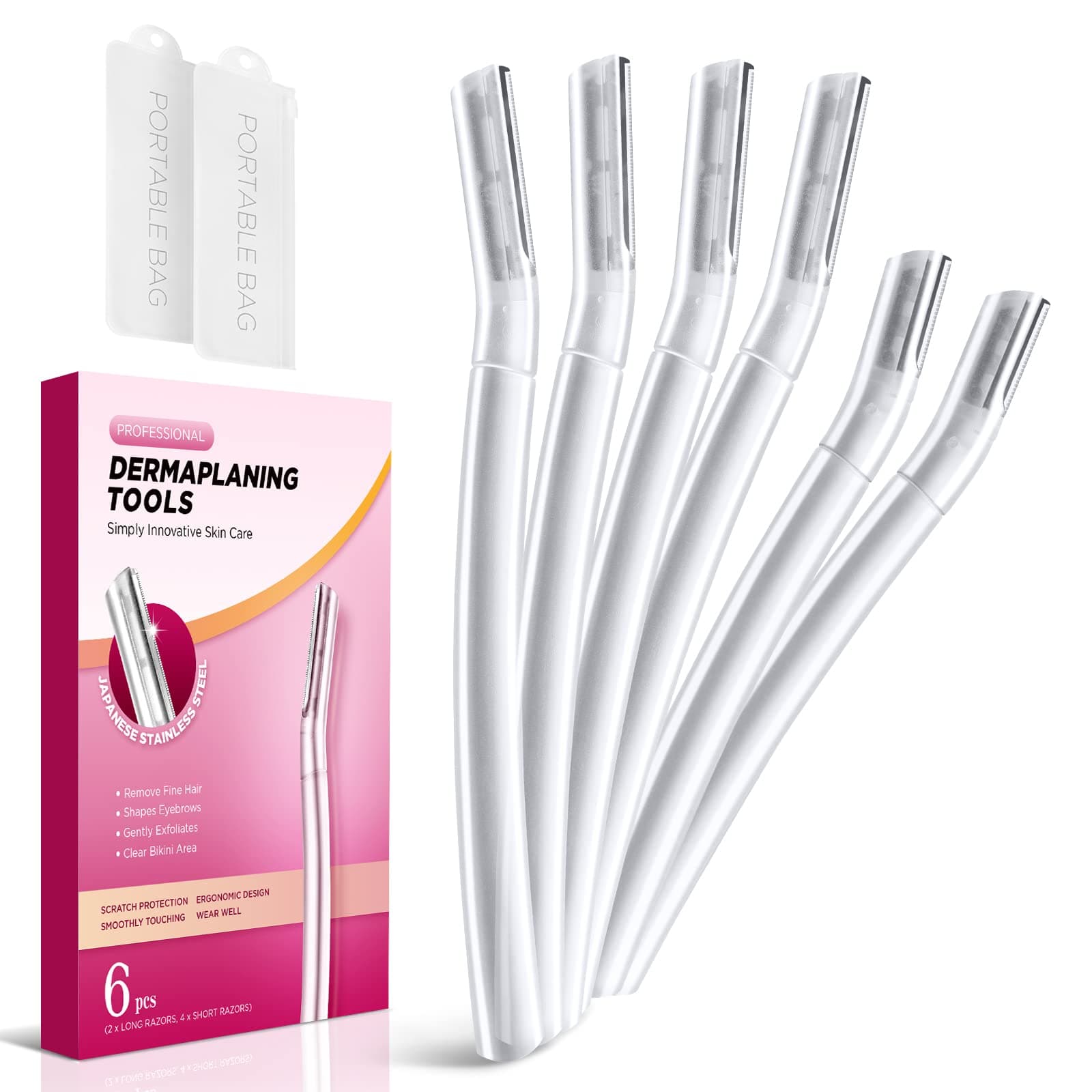 Dermaplane Razor for Women Face, (6 Count) Professional Dermaplaning Tool for Peach Fuzz, Facial and Eyebrow Hair Removal, Gentle Skin Exfoliation Blade