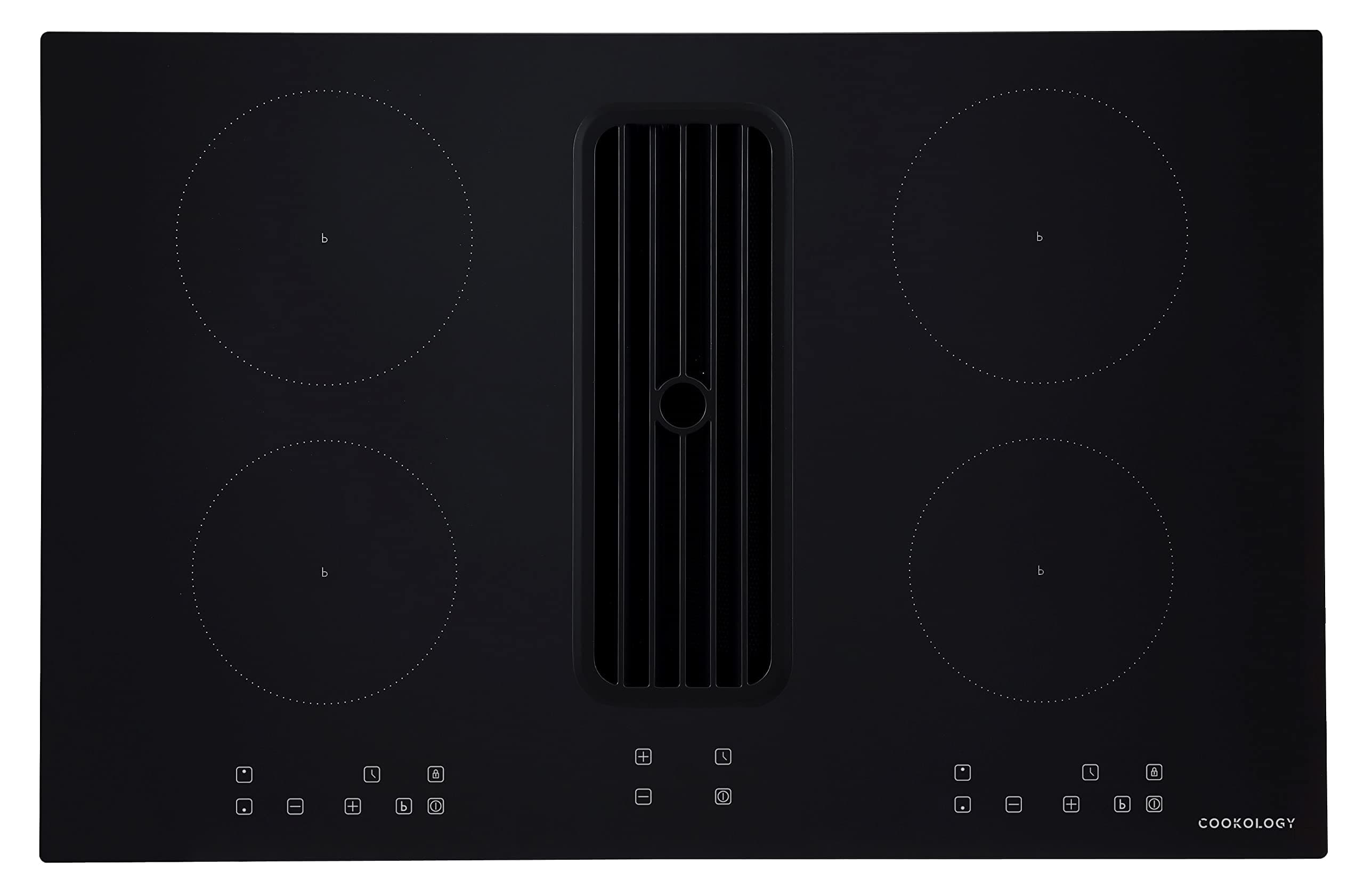 Cookology CIHDD800 80cm Electric Induction Hob in Black - 4 Cooking Zone - Built-in Downdraft Extractor Fan with 3 Speeds - Child safety Lock - Touch Control Panel