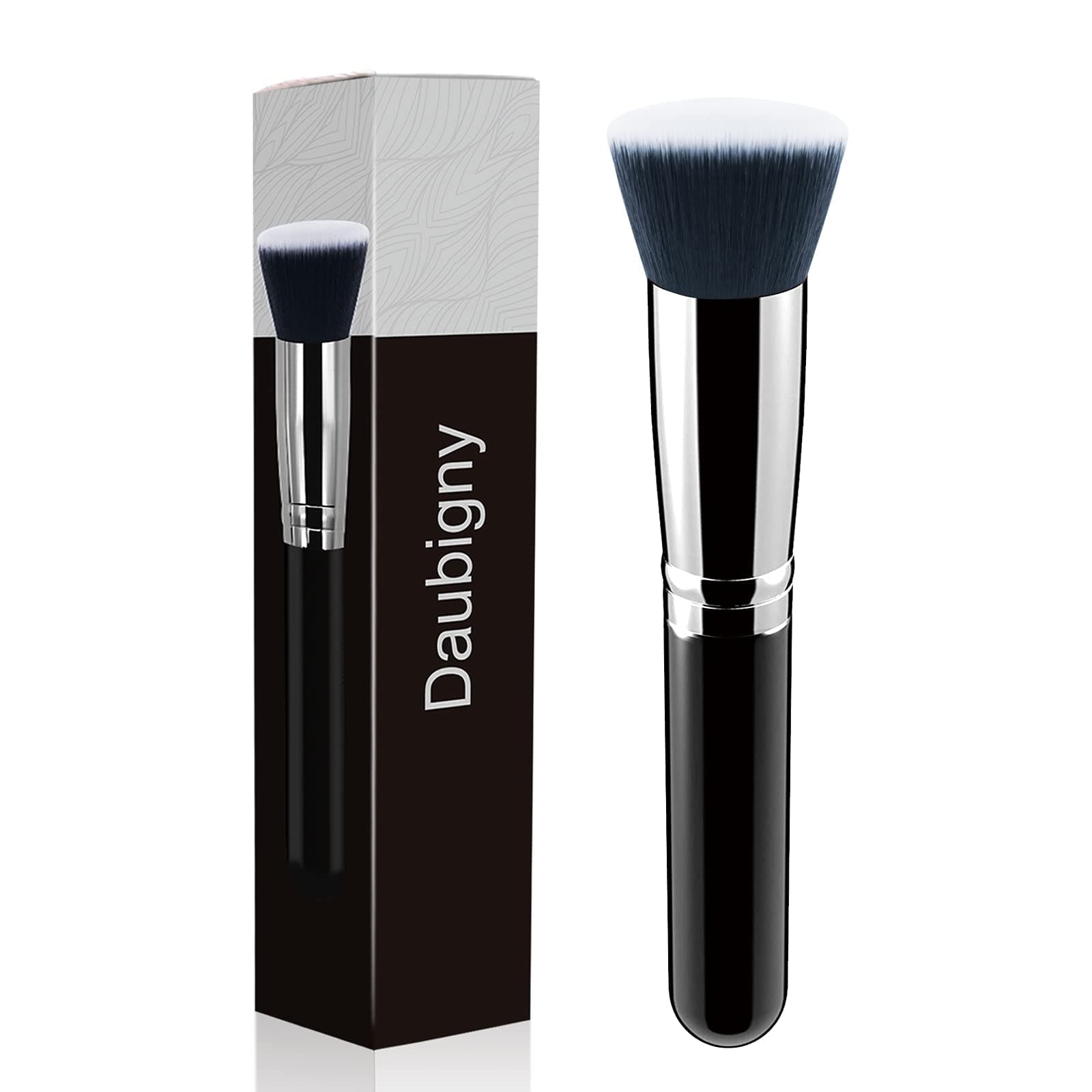 - Makeup Brush Daubigny Flat Top Foundation Brush for Liquid Makeup Premium and Professional Make Up Foundation Brush Perfect for Mineral Foundation Highlight Flawless Powder Buffing Blending (Black)