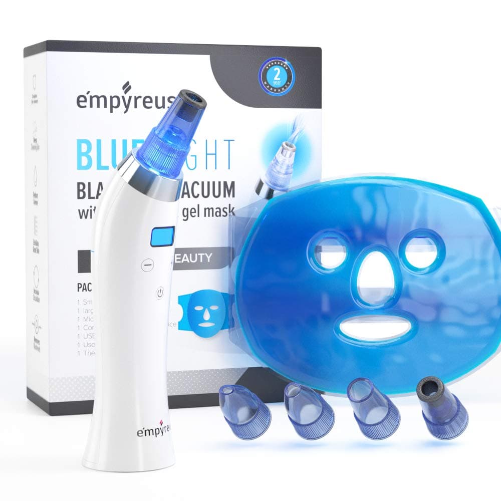 Blackhead Vacuum Remover Kit Advanced Blue Light Pore Cleaner Technology. Face Cleanser Tool For Men And Women. Easy Skin Routine For Facial Rejuvenation. Skin Soothing Gel Mask Included