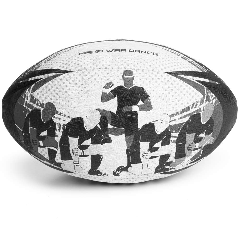 Crown Sporting Goods Haka War Dance Rugby Match Ball | Official Size 5 Ball with Textured Grip | New Zealand Men in Black Maori Challenge Design | Great for Match, Practice, & Scrimmage Play