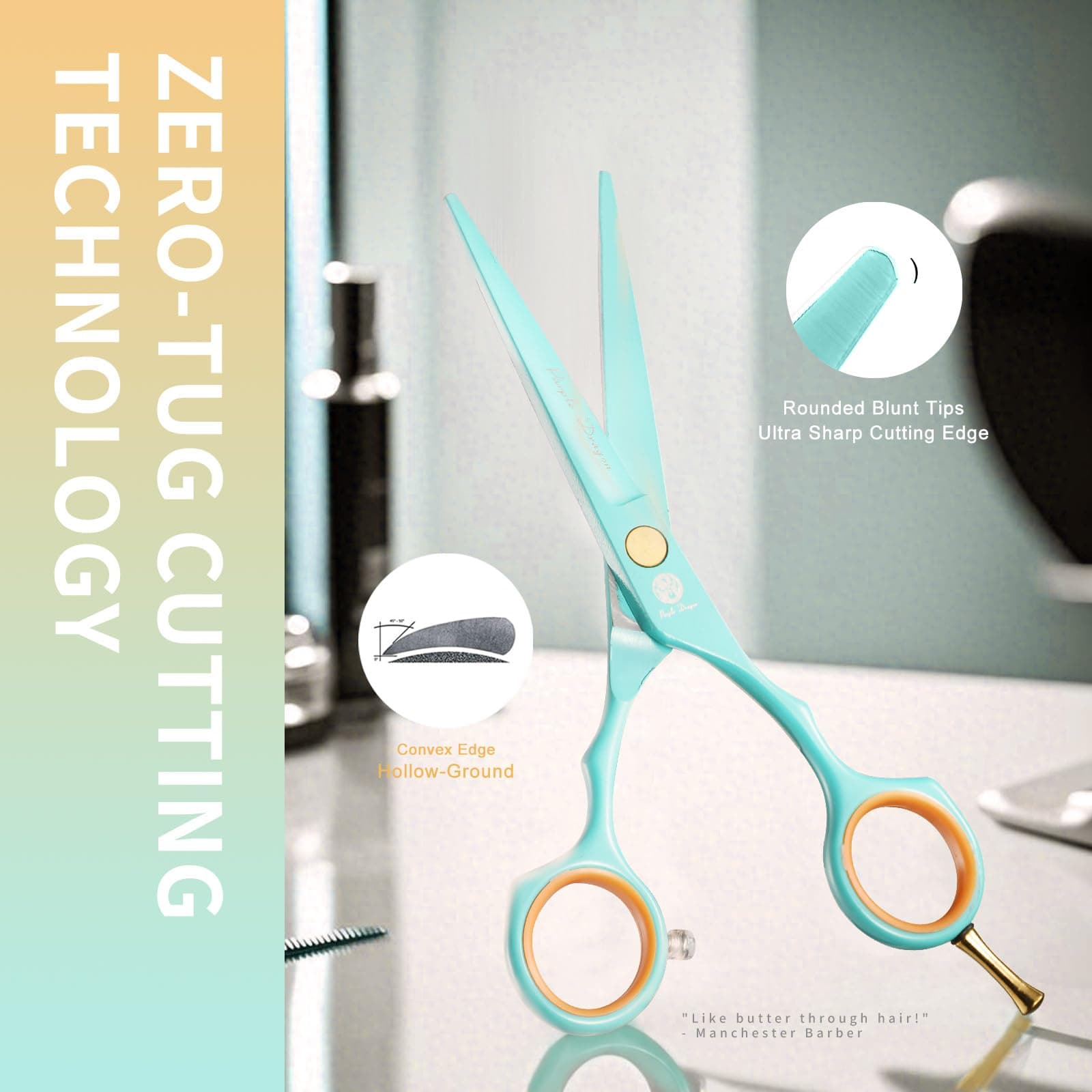 Purple Dragon 5.5 inch Hair Cutting Scissors Set with Razor, Leather Scissors Case, Barber Hair Cutting Shears Hair Thinning/Texturizing Shears for Professional Hairdresser or Home Use (Blue)