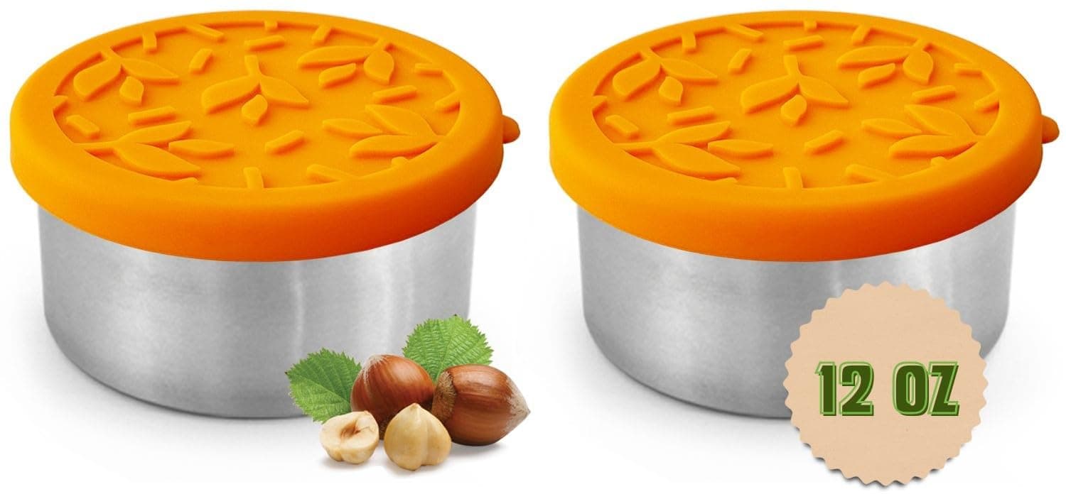 TAVVA 2 X 12 oz Stainless Steel Containers with Lids 12 oz - Leakproof w/Silicone Lids - BPA Free - Dishwasher & Freezer Safe - Portable & Reusable - Stainless Steel Storage Food Snack Containers