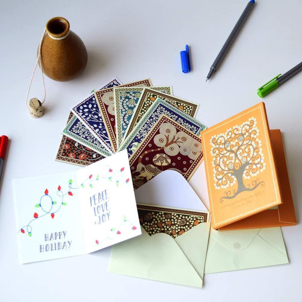 - DOODLE Kalamkari Art Notecards – Set of 12 Thank You & Greeting Cards | Indian Folk Art Design | All Occasion Blank Cards