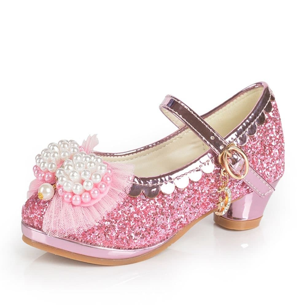 Ychen Mary Jane Kids Girls Glitter Sparkle mid Heels Party Shoes Children's Bridesmaid Shoes Wedding Shoes