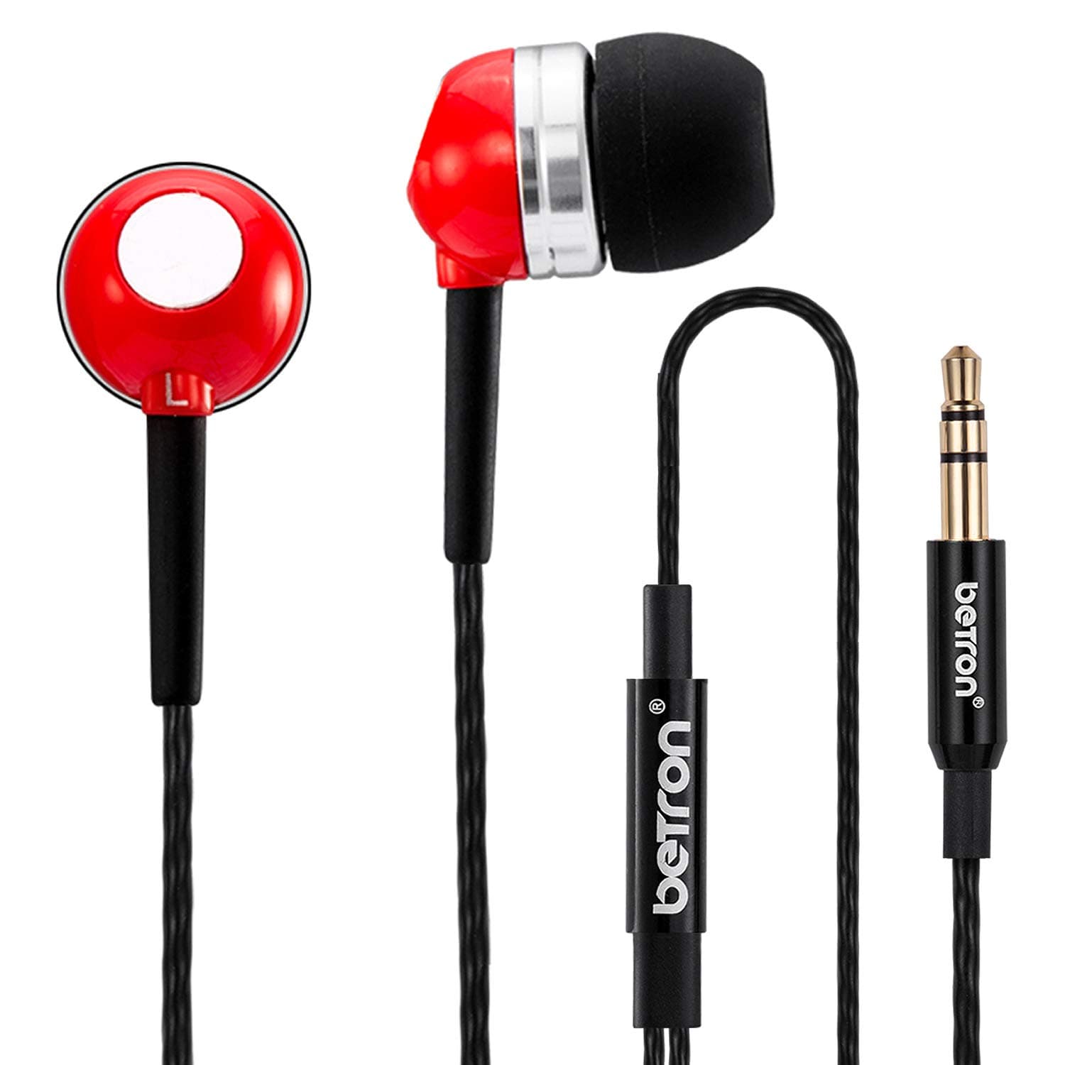 Betron RK300 Wired Earbuds Headphones In-Ear Noise Isolating Earphones with Case, Red