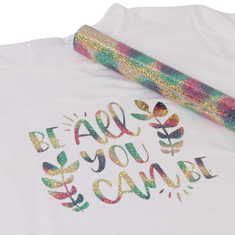 Sunice 12"x20" Sheet Holographic Color HTV Vinyl Roll for DIY T-Shirts Heat Transfer Vinyl Roll Iron on Transfer for Fabrics Heat Press Design