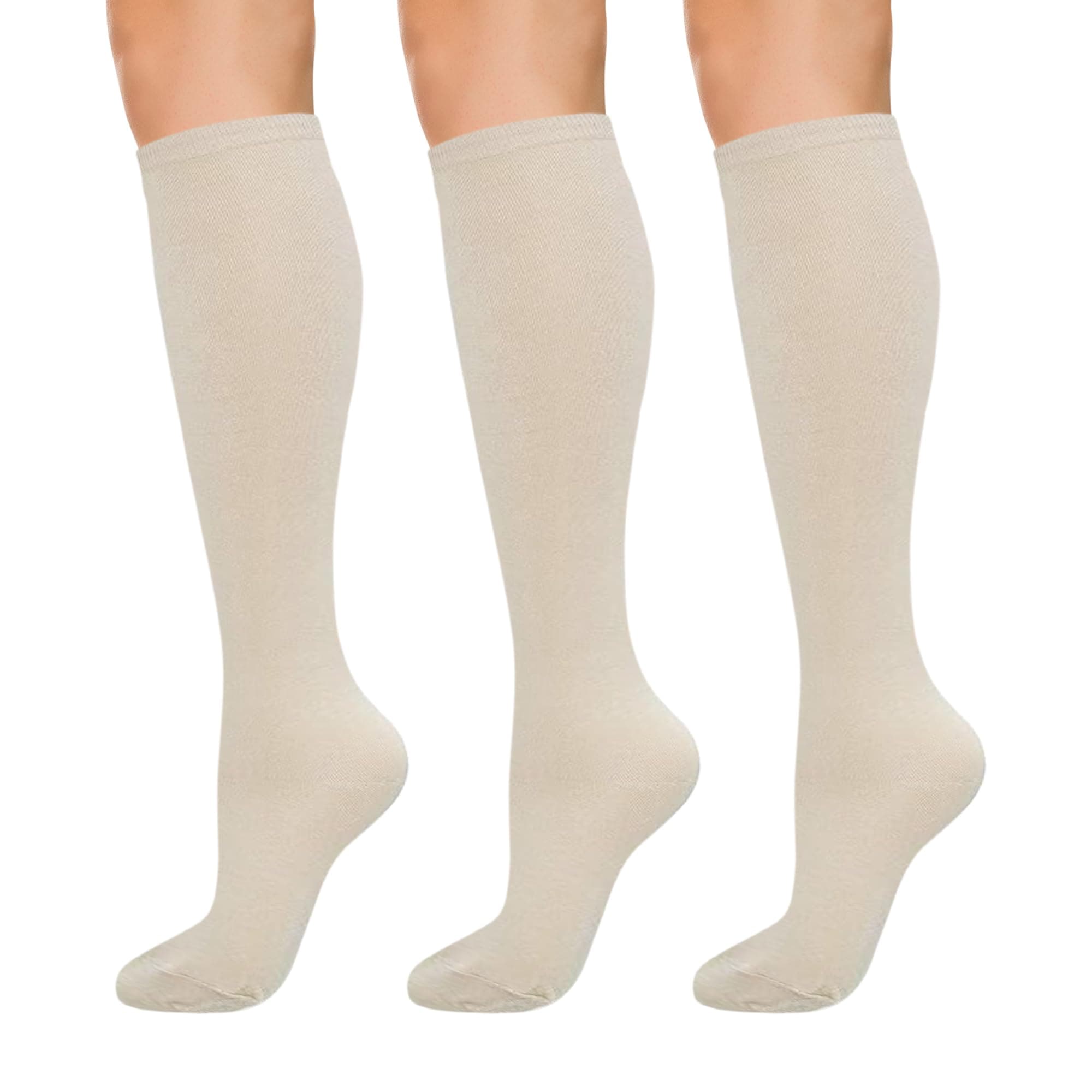 Women's Cotton Knee High Socks, 3 Pairs Solid & Striped Casual Dress Socks, Breathable, Moisture Wicking, Shoe Size 5-10