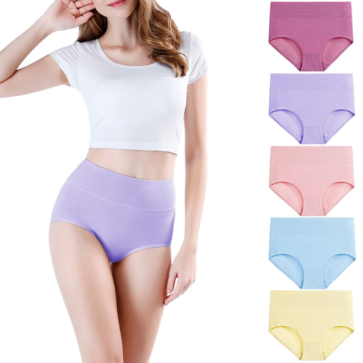 wirarpa Ladies Knickers Full Briefs High Waisted Cotton Underwear Panties for Women 5 Pack