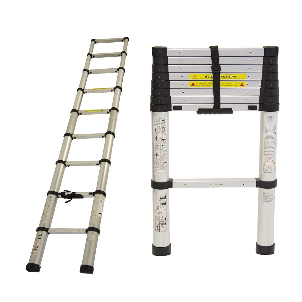 Charles Bentley 5014555048795 Telescopic Ladder, Silver/Black