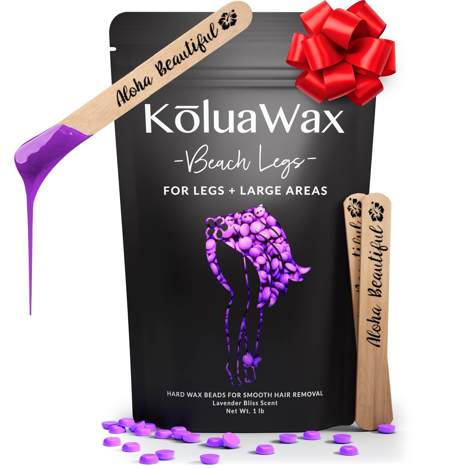 KoluaWax Hard Wax Beads for Hair Removal – Coarse Hair Formula – Face, Brazilian, Underarms, Back Chest, Bikini Waxing – Lavender Bliss, 1lb Refill for Wax Warmers & 10 Large Applicator Sticks