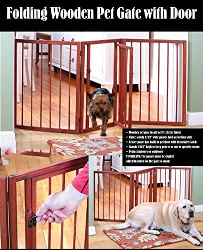 3 SECTION FOLDING WOODEN PET GATE WITH DOOR AND LATCH