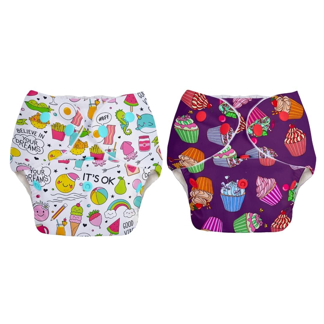 Superbottoms Basic Leakage-proof advanced cloth diapers for babies, High Absorbent 100% cotton 2 reusable diaper and 2 insert pad Combo Pack washable cloth diaper 3M -3Years Adjustable, Reduces Rash