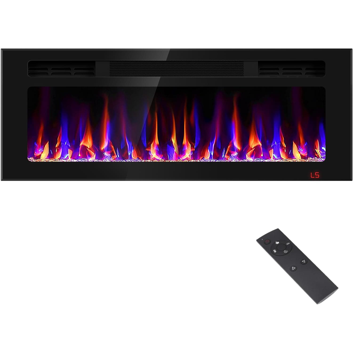 43 Inch Electric Fireplace Recessed and Wall Mounted, Fireplace Heater and Linear Fireplace, Ultra-Thin Electric Fireplace, Low Noise, with Timer, Remote Control, Adjustable 12 Flame Color, 750/1500W