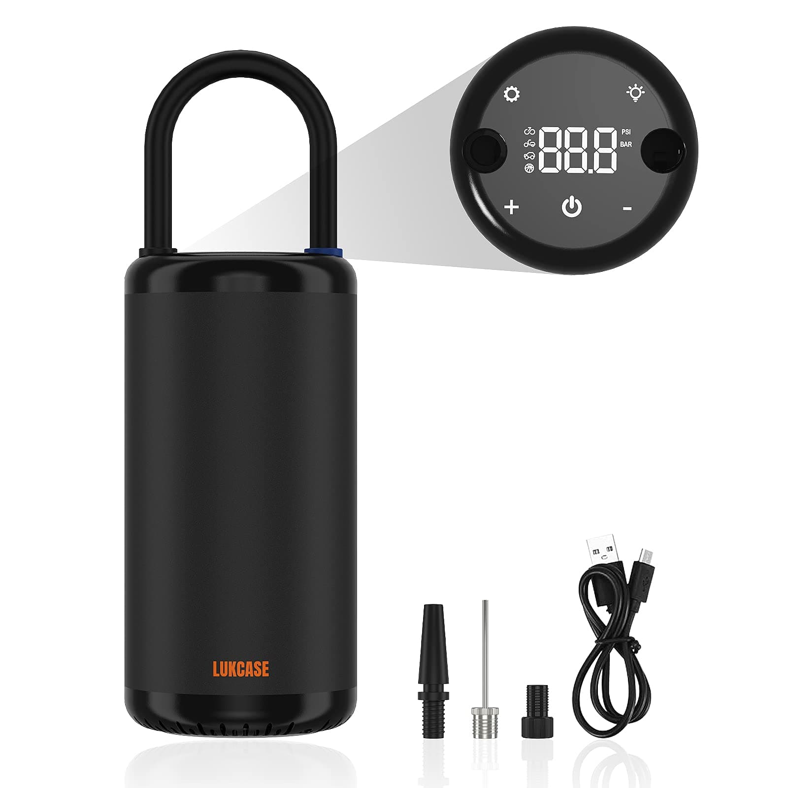 Portable Air Compressor Tire Inflator - Lukcase 150 PSI Cordless Air Pump for Car Tires with Digital Pressure Gauge & LED Light, 2600mAh Battery Powered Tire Pump for Car, Motorcycle, Bike