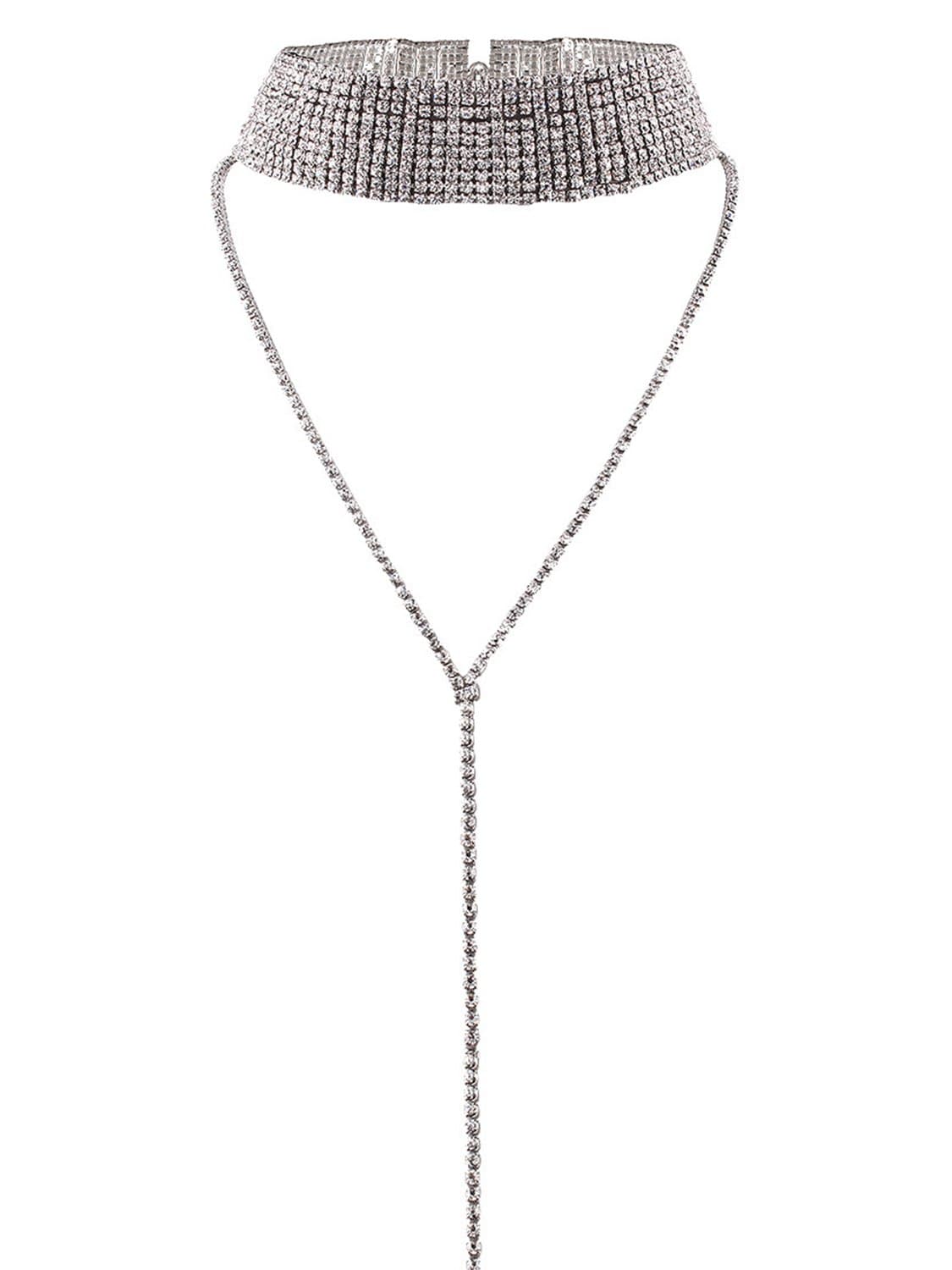 Simplee Apparel Women's Vintage Long Chain Pendant Rhinestone Choker Necklace Jewelry