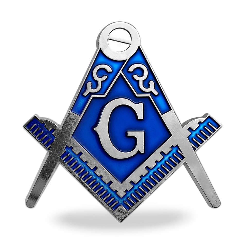 AtSKnSK Symbolic Square & Compass Masonic Car Emblem Silver & Blue Auto Decal