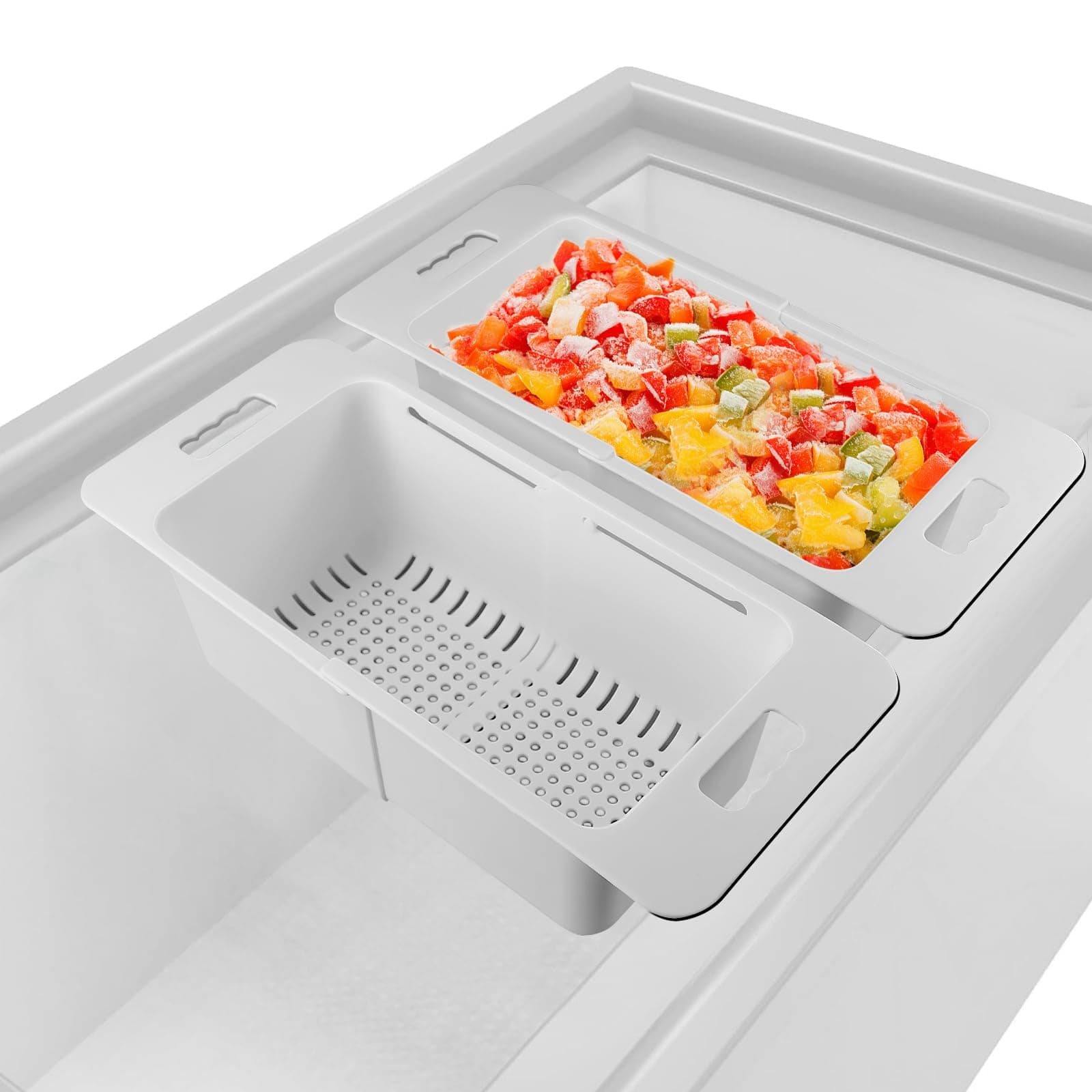 Adjustable Deep Freezer Organizer Bins, 2-PACK Chest Freezer Baskets, Expandable Freezer Storage Bins with Handle, Freezer Organization Accessories for Kitchen (Grey)